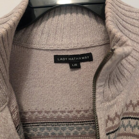 Lady Hathaway Sweaters - Lady Hathaway Gray/Heather Zip Sweater with Nordic Pattern, Size LG, EUC